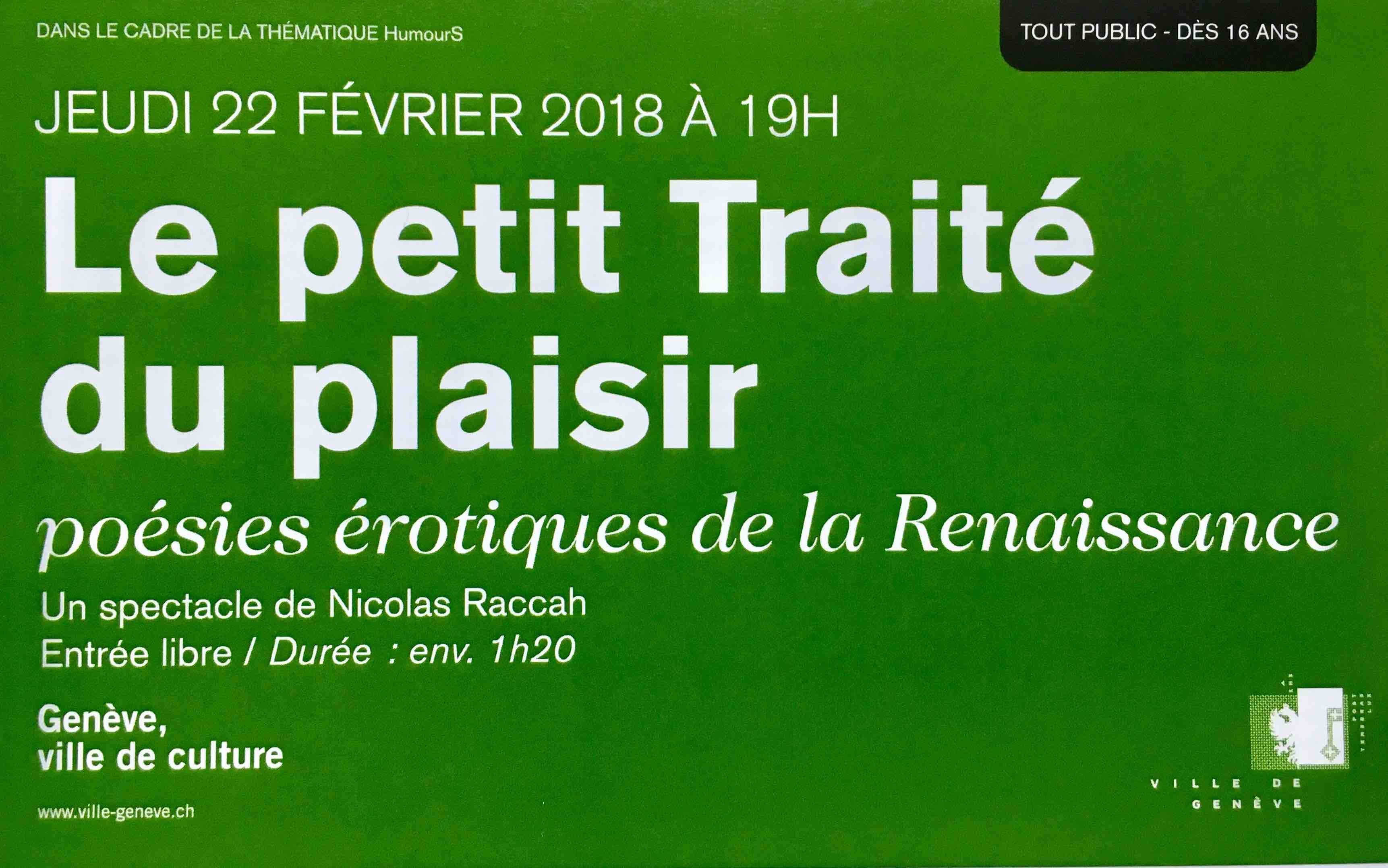 Représentation du Petit Traité à la Bibliothèque de la Cité à GENÈVE.